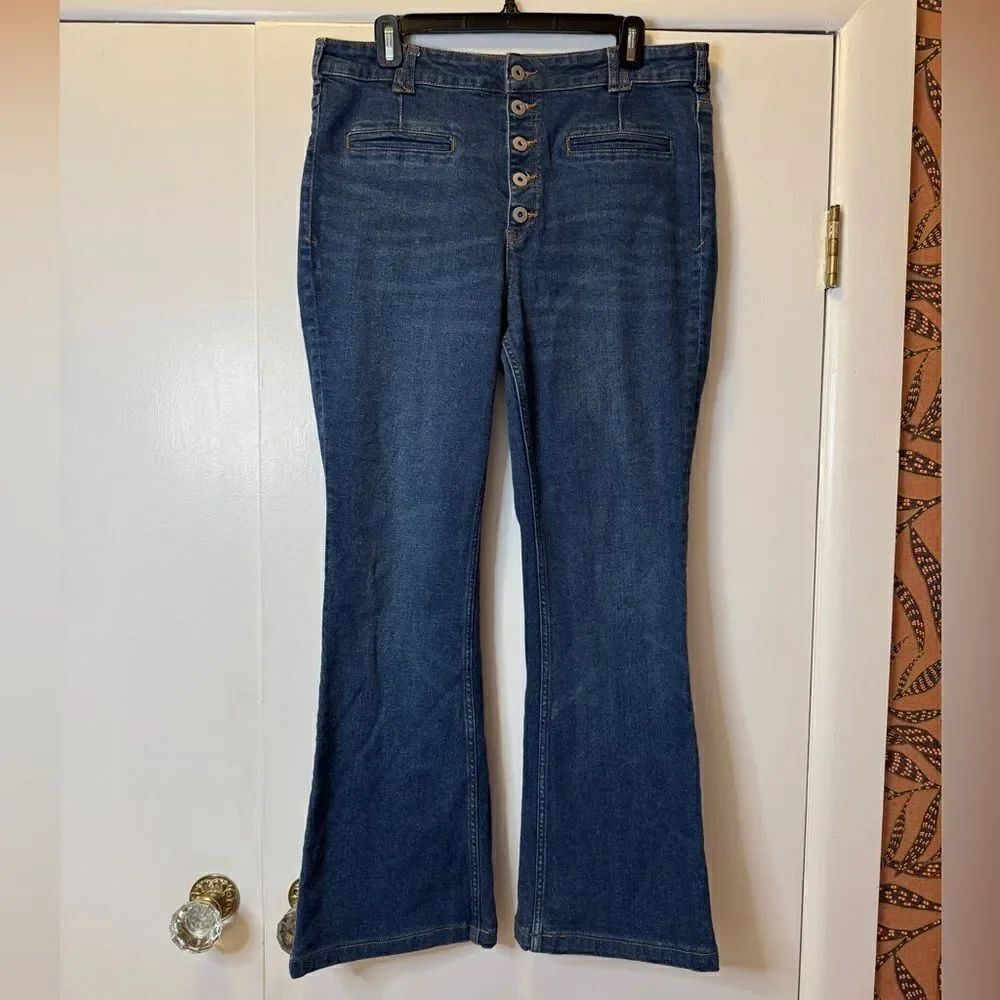 ANTHROPOLOGIE PILCRO High Rise Trouser Flare Blue Jeans Women’s Size 32